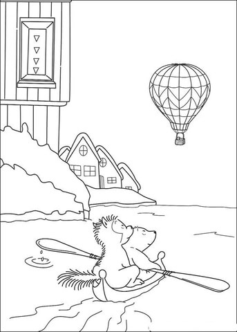 Polar Bear Lars And Fussy Husky Are Riding The Boat  Coloring Page